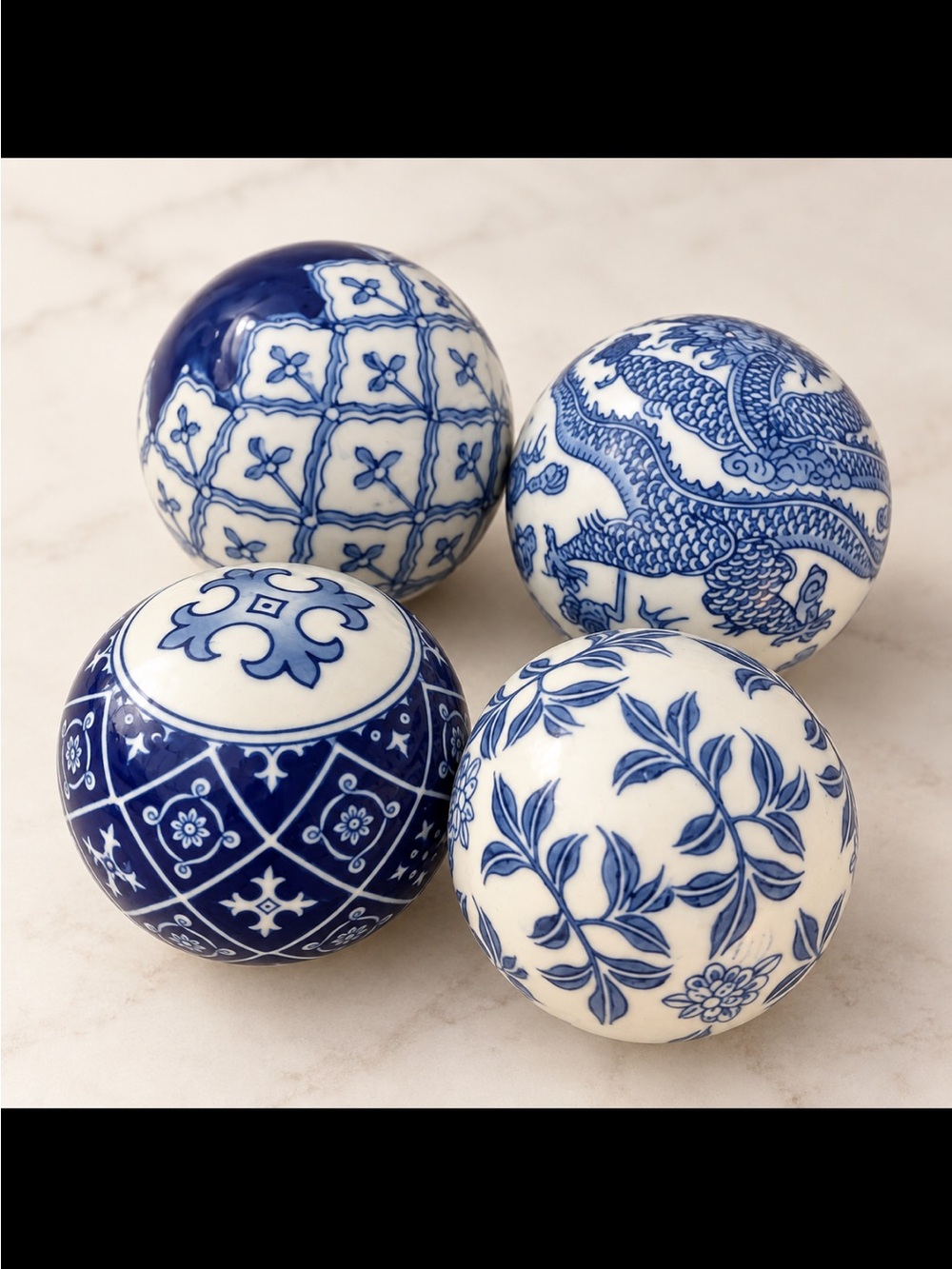 Source Unknown Blue and White Porcelain Decorative Spheres - Set of 4